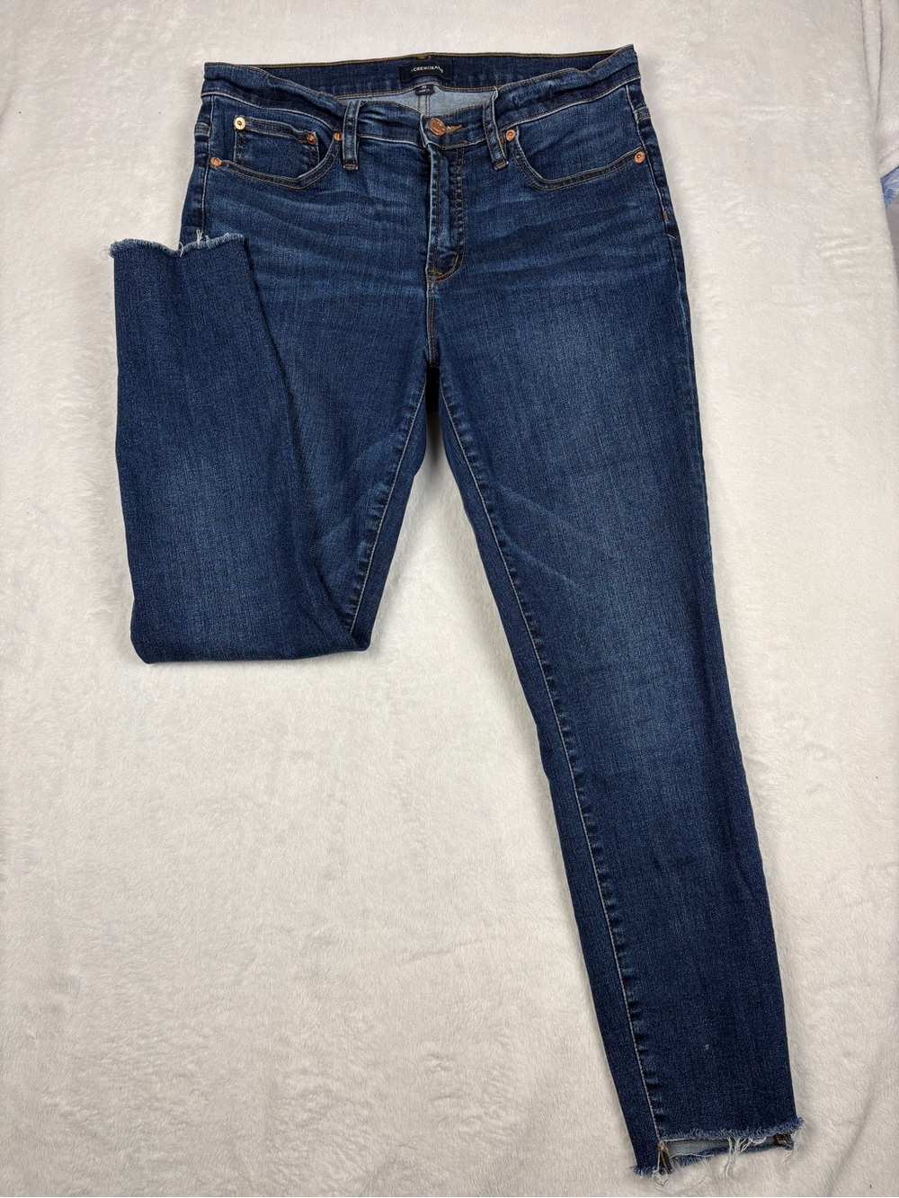 J.Crew Jeans Womens Size 30 Blue Skinny Stretch Denim Raw Hem Distressed Ankle